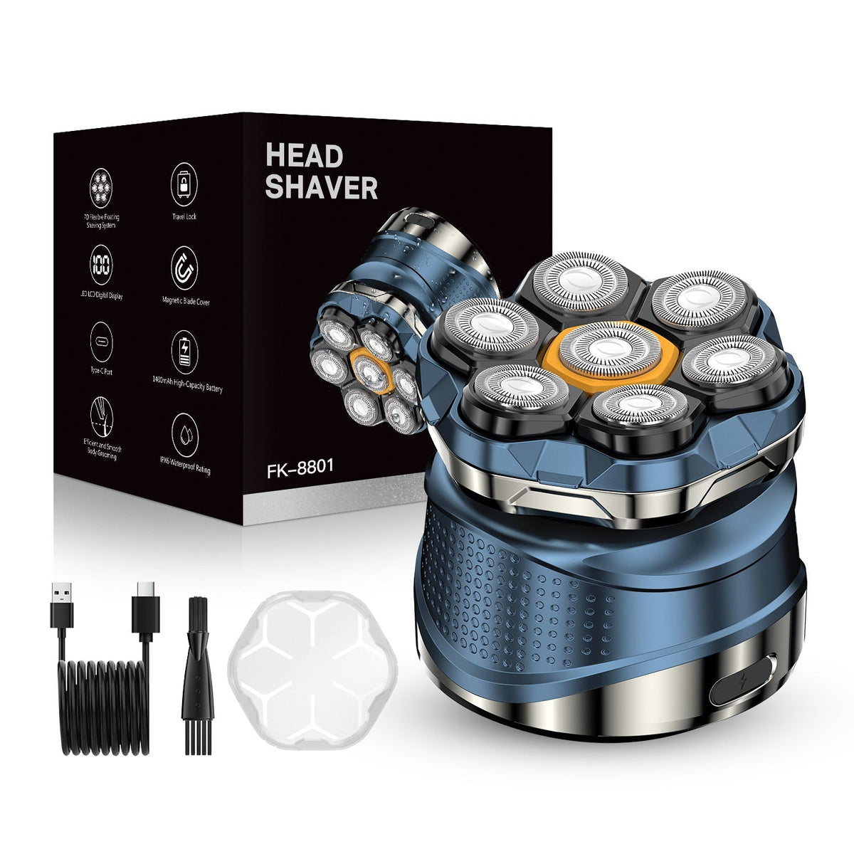 🔥 Professional 7D Magnetic Head Shaver for Men – IPX7 Wet & Dry Rotary Bald Shaver with 120-Min Runtime