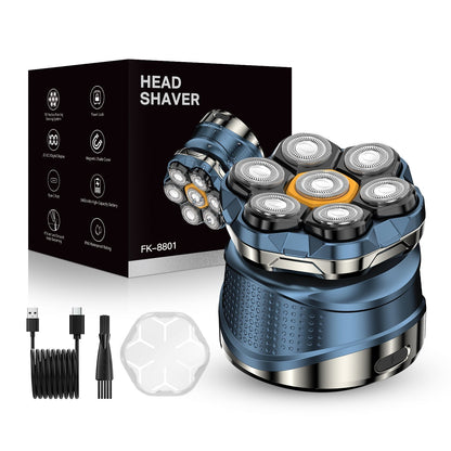 🔥 Professional 7D Magnetic Head Shaver for Men – IPX7 Wet & Dry Rotary Bald Shaver with 120-Min Runtime