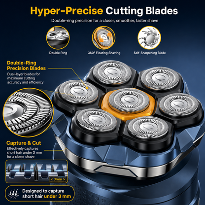 🔥 Professional 7D Magnetic Head Shaver for Men – IPX7 Wet & Dry Rotary Bald Shaver with 120-Min Runtime