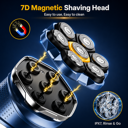 🔥 Professional 7D Magnetic Head Shaver for Men – IPX7 Wet & Dry Rotary Bald Shaver with 120-Min Runtime