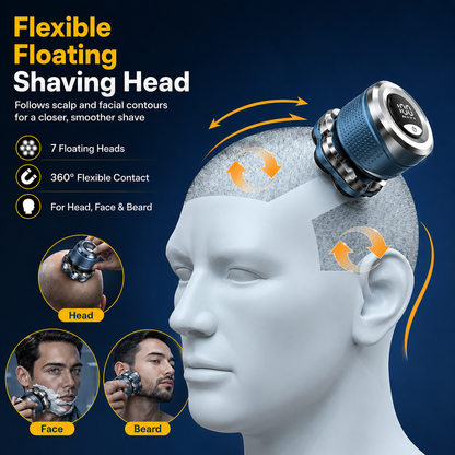 🔥 Professional 7D Magnetic Head Shaver for Men – IPX7 Wet & Dry Rotary Bald Shaver with 120-Min Runtime