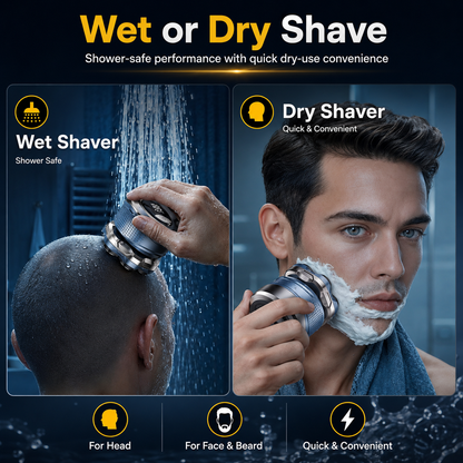 🔥 Professional 7D Magnetic Head Shaver for Men – IPX7 Wet & Dry Rotary Bald Shaver with 120-Min Runtime
