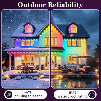 300FT Permanent Outdoor Lights, RGB+IC Waterproof Smart LED Eaves Lights with App & Remote Control, for Christmas and Holiday Decor, Daily and Accent Lighting for House Roof, Patio and Garden