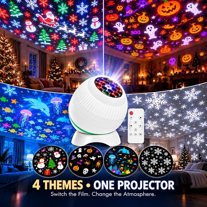 4-in-1 Christmas Projector Lights with Remote, Indoor Ceiling Projector