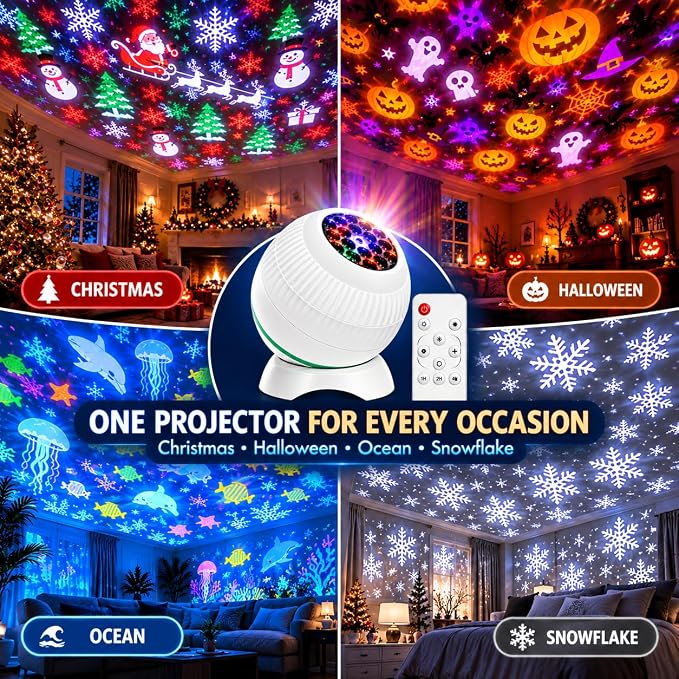 4-in-1 Christmas Projector Lights with Remote, Indoor Ceiling Projector