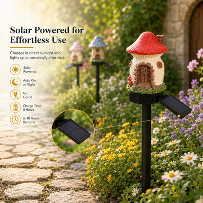 Garden Decor Solar Fairy House Stake Lights - Auto Light Sensor Resin Outdoor Lighting, Waterproof Yard Accessories