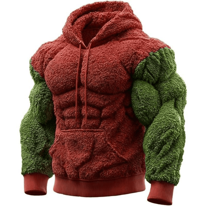 Line Art Flannel Warm Men's Hooded Sweatshirt