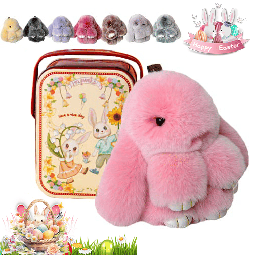 🐰Easter Cute Bunny Plush Keychain - Iron Box Gift Option, 🎁Easter Sweet Surprise