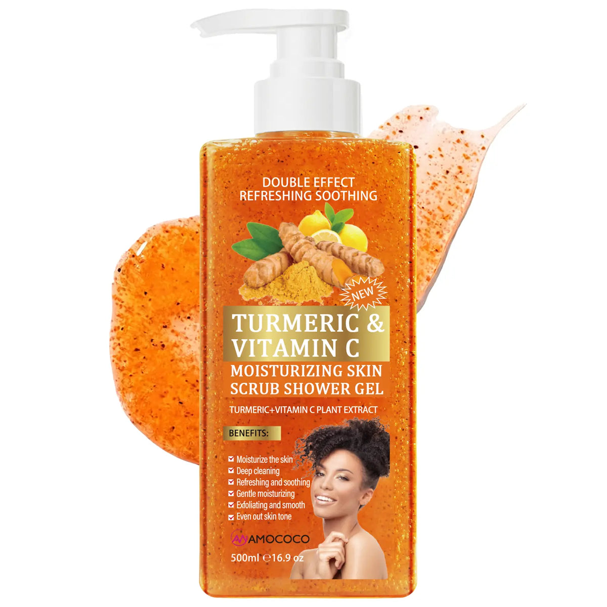 Turmeric Vitamin C Scrub Body Wash 500ml, gently moisturizing and soothing the skin with a long-lasting fragrance
