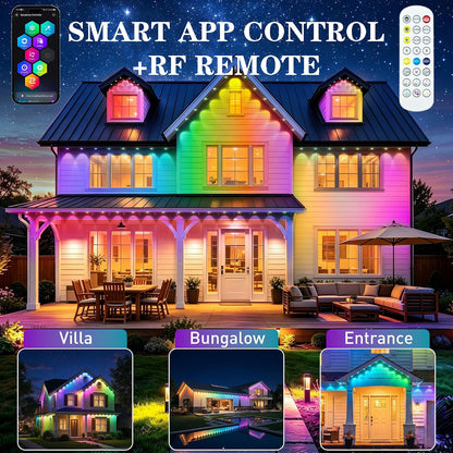 300FT Permanent Outdoor Lights, RGB+IC Waterproof Smart LED Eaves Lights with App & Remote Control, for Christmas and Holiday Decor, Daily and Accent Lighting for House Roof, Patio and Garden