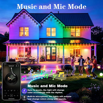300FT Permanent Outdoor Lights, RGB+IC Waterproof Smart LED Eaves Lights with App & Remote Control, for Christmas and Holiday Decor, Daily and Accent Lighting for House Roof, Patio and Garden
