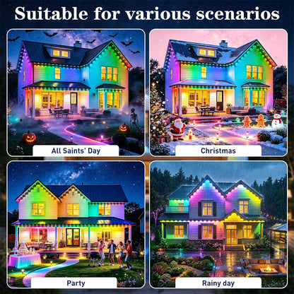 300FT Permanent Outdoor Lights, RGB+IC Waterproof Smart LED Eaves Lights with App & Remote Control, for Christmas and Holiday Decor, Daily and Accent Lighting for House Roof, Patio and Garden