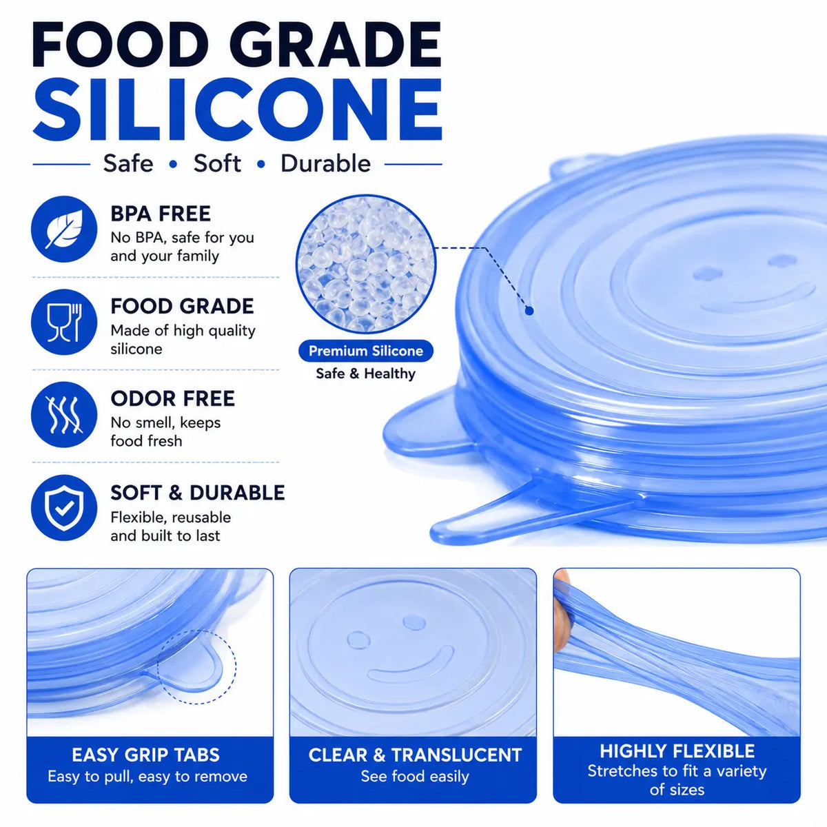 Universal Reusable Silicone Lids 6-Pack Self-Sealing Food Covers
