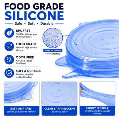 Universal Reusable Silicone Lids 6-Pack Self-Sealing Food Covers