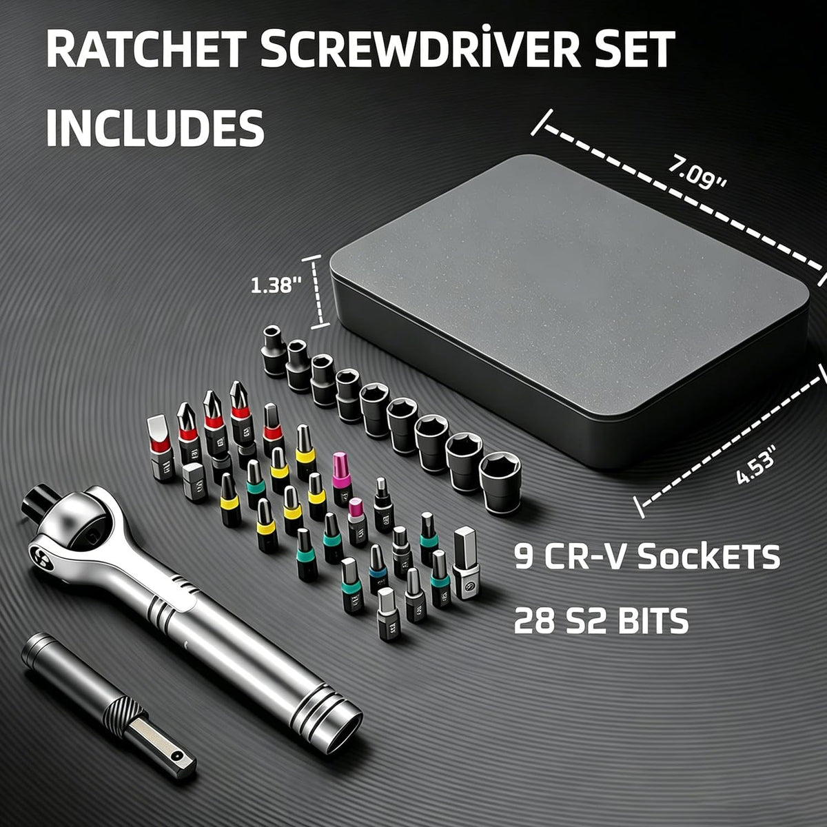 40 in 1 Ratchet Screwdriver Set, 60-Tooth Magnetic Ratcheting Screwdriver Set with 180° Rotating Ratchet Head