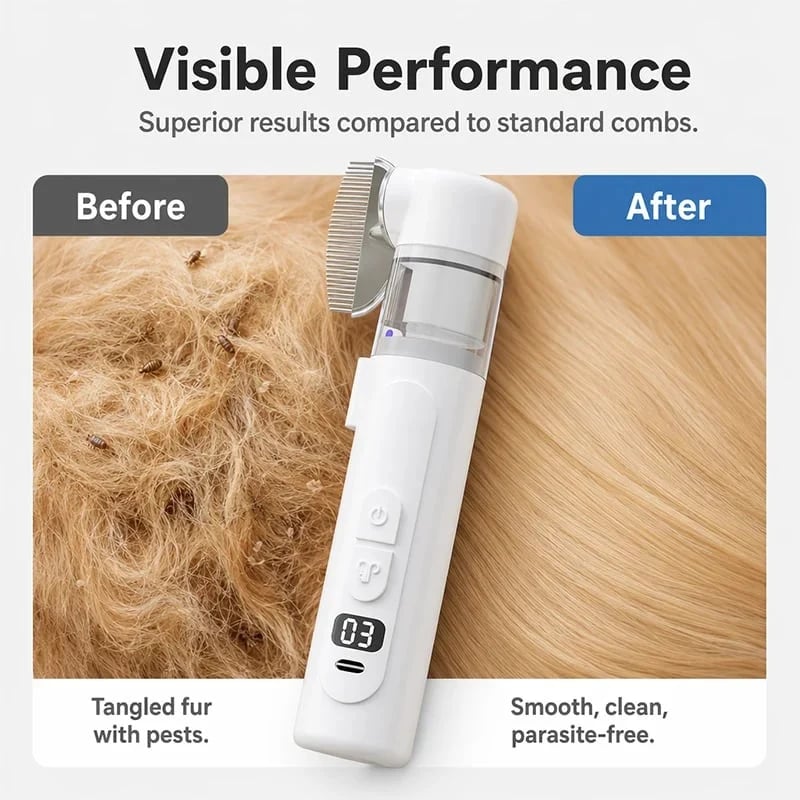 🐶 Electric Pet Hair Comb – Suction & Detangling Tool, Gentle Grooming for Dogs & Cats