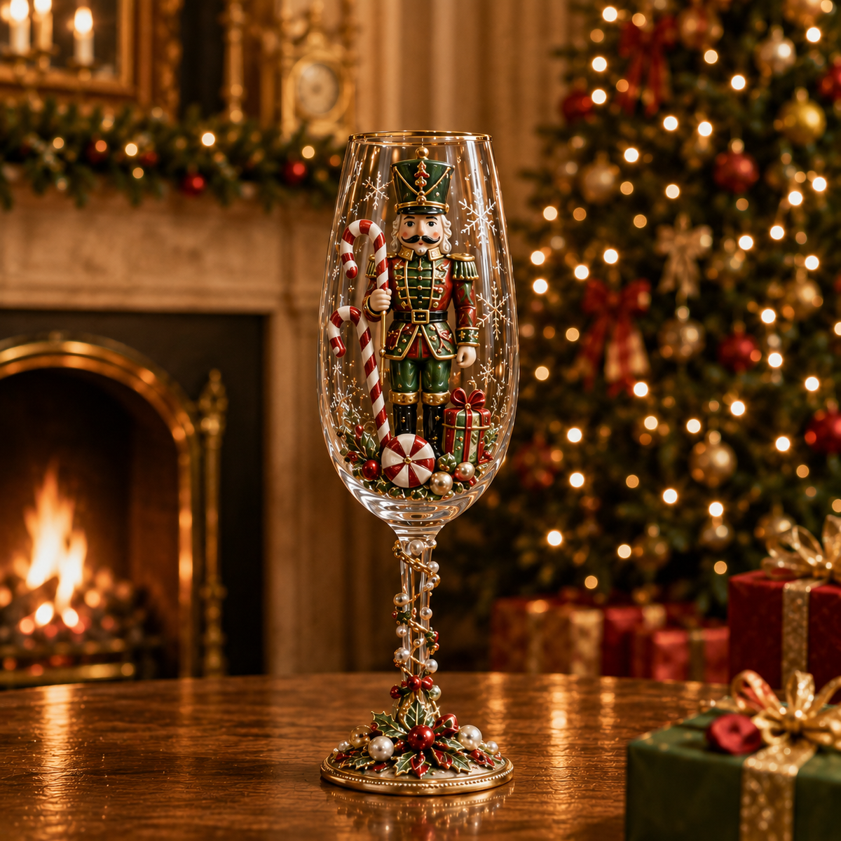 🎁🎭 Nutcracker-Inspired Christmas 3D Collector Champagne Glass Set