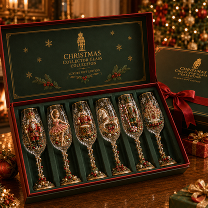 🎁🎭 Nutcracker-Inspired Christmas 3D Collector Champagne Glass Set