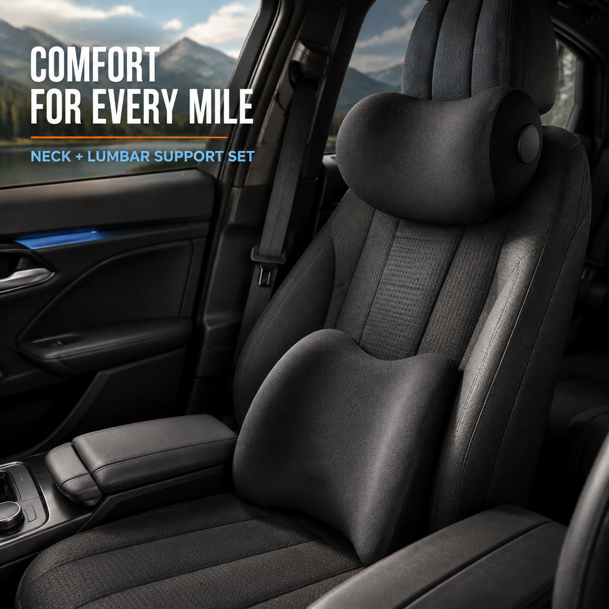 🚗 Memory Foam Car Neck & Lumbar Support Set – Comfort for Every Drive
