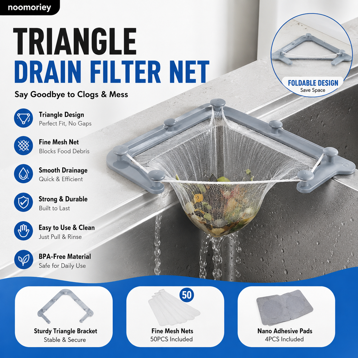 🗑️ Smart Kitchen Sink Food Scrap Strainer with 50 Disposable Mesh Bags – Helps Prevent Clogged Drains
