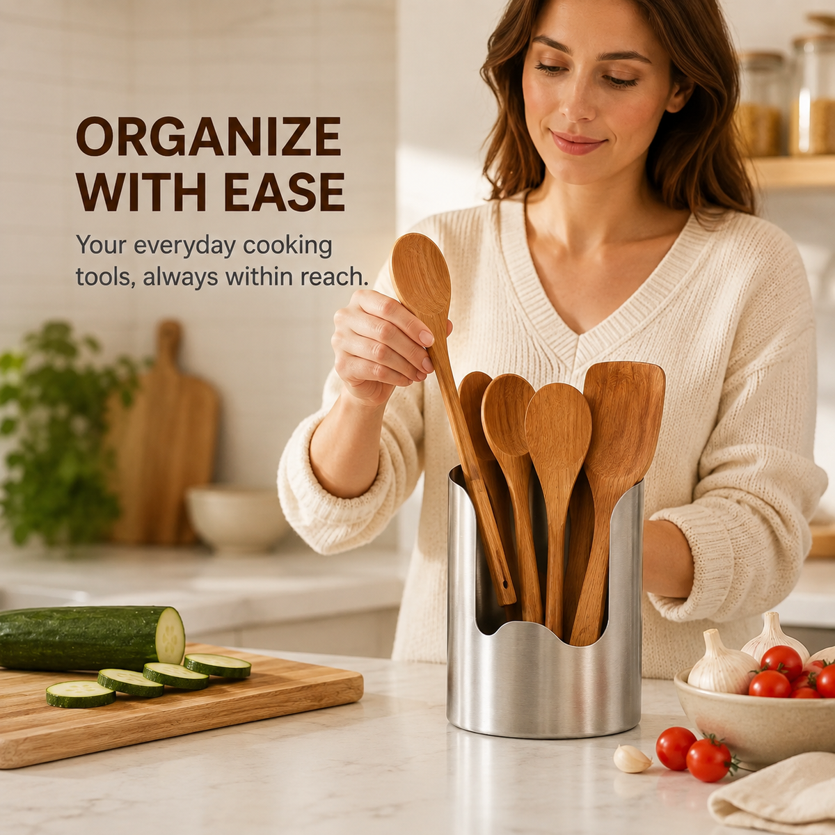 Stainless Steel Utensil Holder – Rust-Resistant Kitchen Organizer