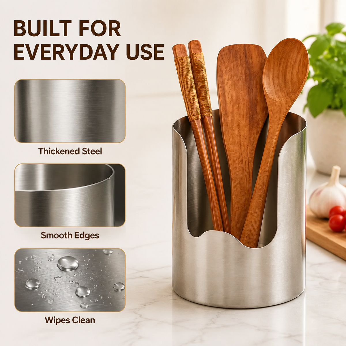 Stainless Steel Utensil Holder – Rust-Resistant Kitchen Organizer