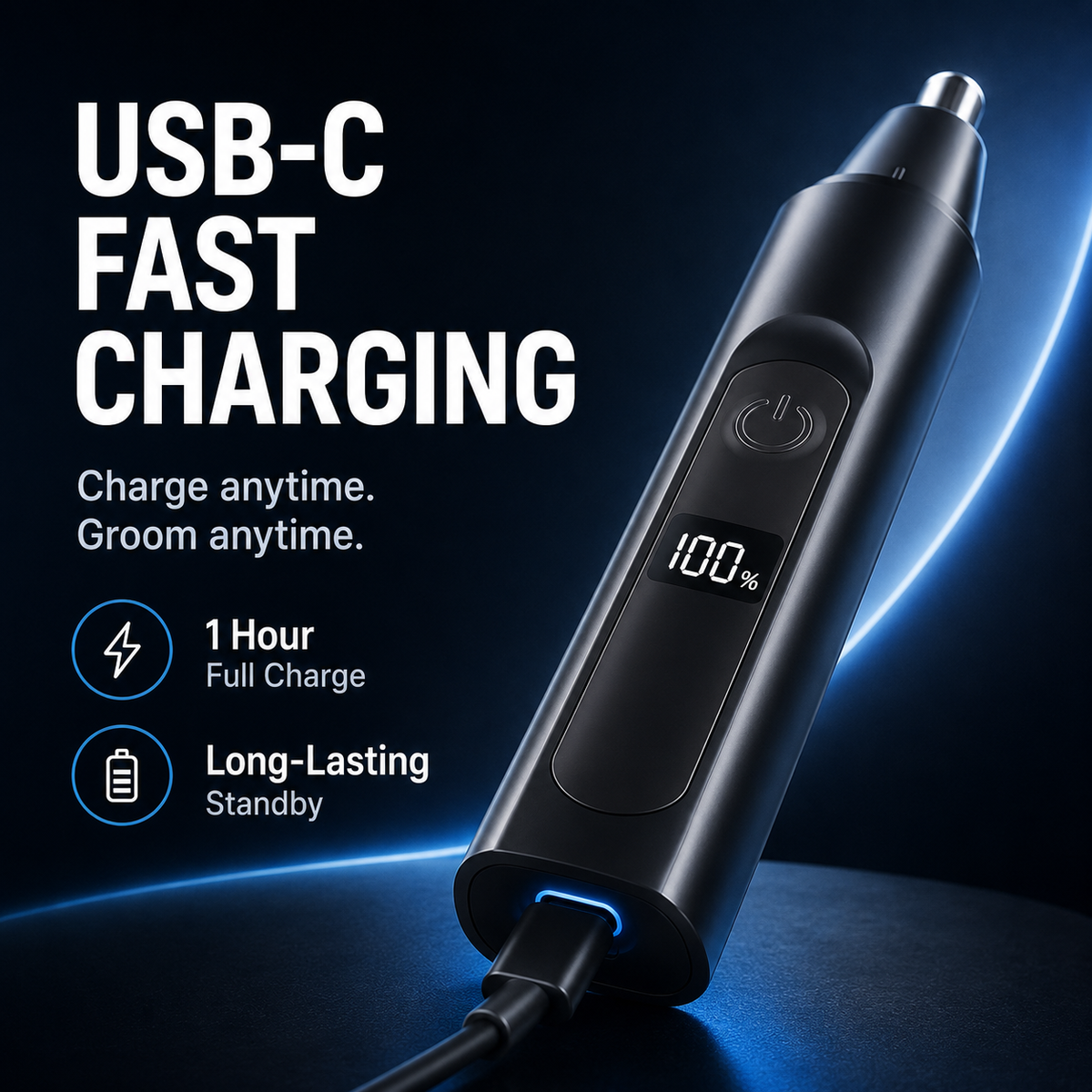 Professional Electric Nose Hair Trimmer with LED Display – Painless Ear, Eyebrow & Facial Hair Remover for Men & Women