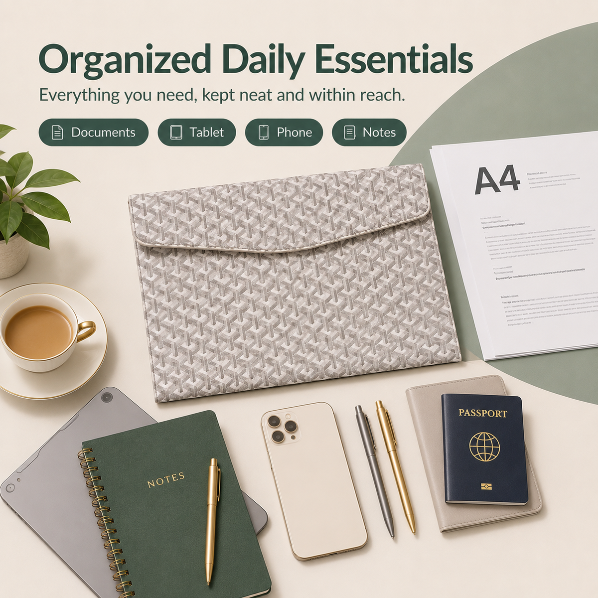 A4 Padfolio Document Organizer – 13' Laptop & Tablet Sleeve with Magnetic Closure