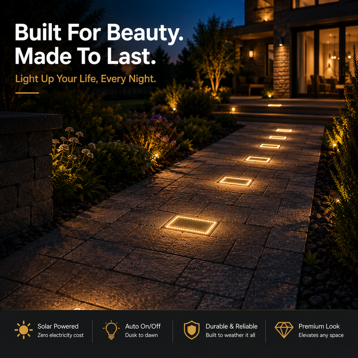 ☀️ Solar Paver Lights 4'×8' – Warm White Recessed Ground Lights for Driveways, Walkways & Patios