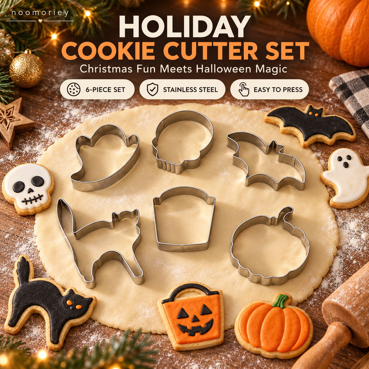 DIY Baking Mold Set-6 PCS Christmas & Halloween Stainless Steel Cookie Cutters