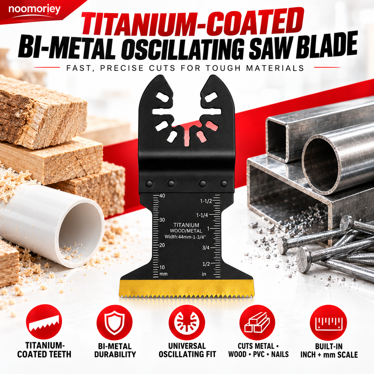 ⚡ 90×44mm Titanium-Coated Bi-Metal Oscillating Saw Blade – Heavy-Duty Multi-Tool Blade for Nails, Sheet Metal & Aluminum