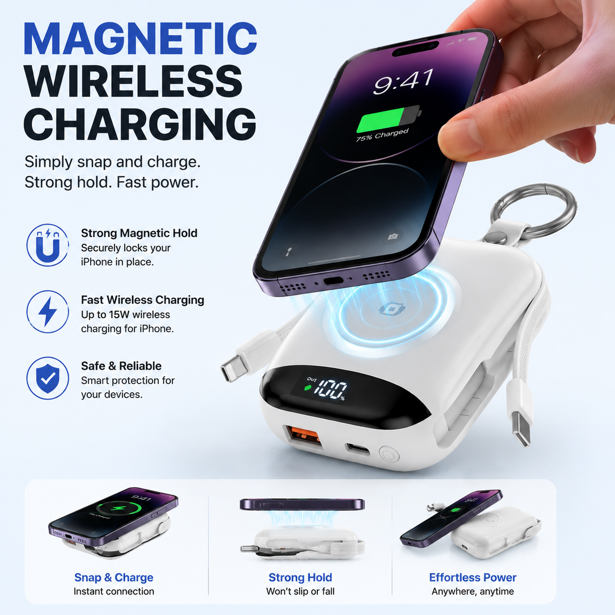 🔥 LAST DAY 50% OFF-🔋 3-in-1 Magnetic Power Bank 10000mAh – Portable Charger for iPhone, Apple Watch & AirPods