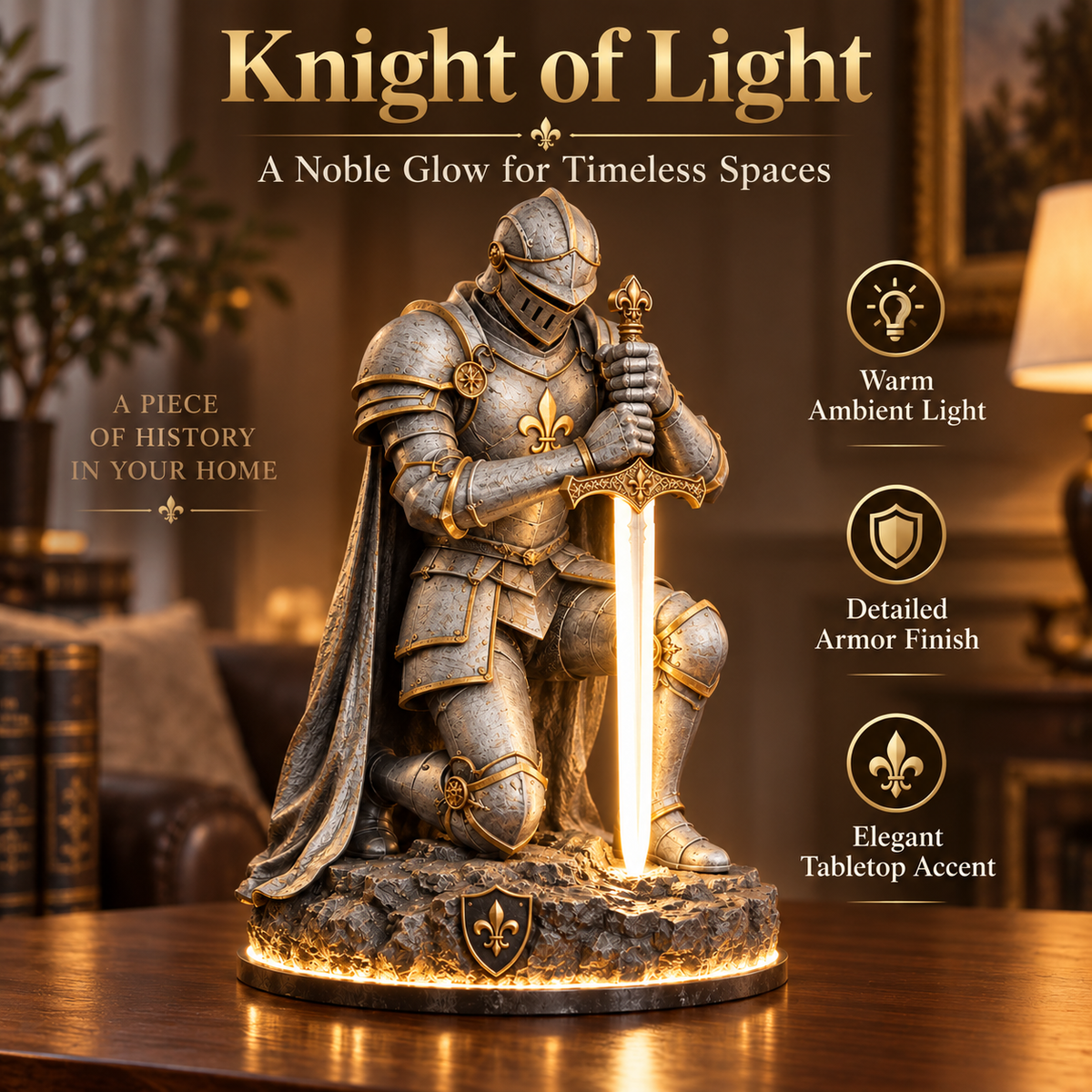 👑🛡️ The King’s Last Guardian – Illuminated Knight Sculpture