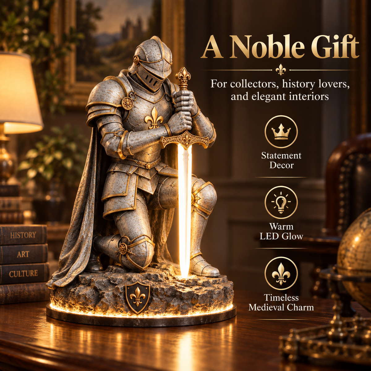 👑🛡️ The King’s Last Guardian – Illuminated Knight Sculpture