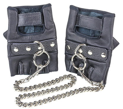 Chain Leash Fingerless Leather Gloves | Costume Accessory NYC | Cosplay Accessories