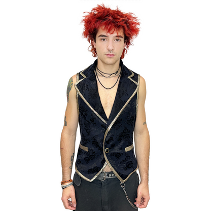 Men's Handmade Black and Gold Suit Vest | Mens Halloween Costume NYC | Cosplay Costume Shop