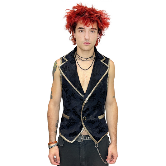 Men's Handmade Black and Gold Suit Vest | Mens Halloween Costume NYC | Cosplay Costume Shop