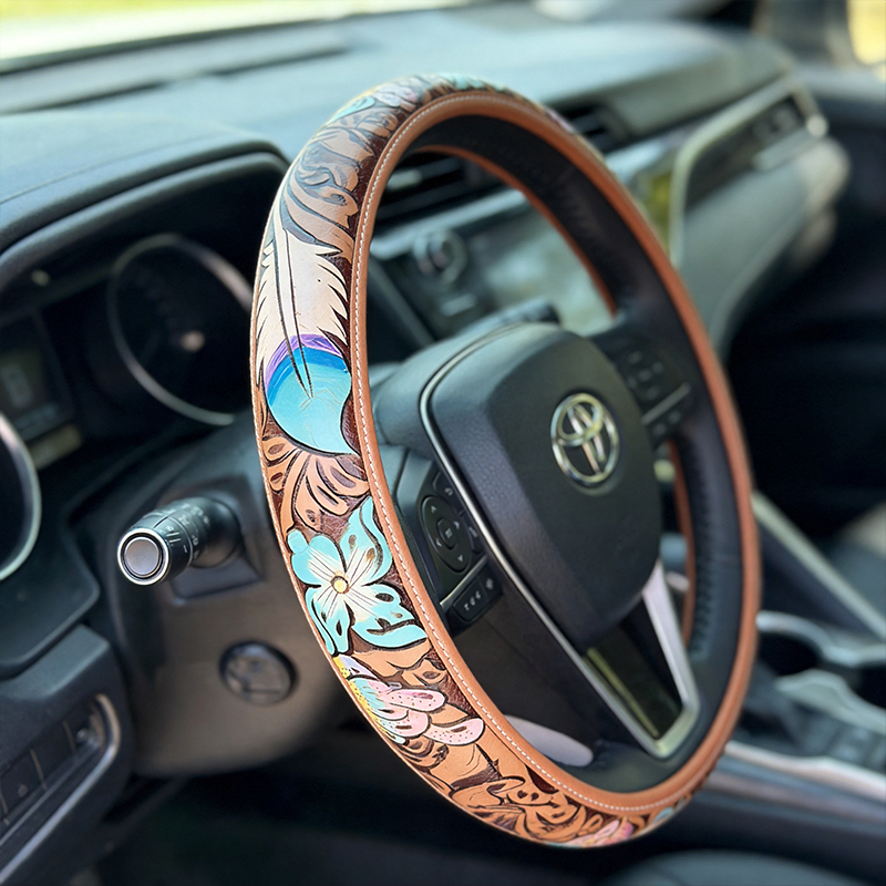 All-Season Breathable Steering Wheel Cover – Western Style, Non-Slip Grip, 14.3-14.6'