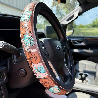 All-Season Breathable Steering Wheel Cover – Western Style, Non-Slip Grip, 14.3-14.6'
