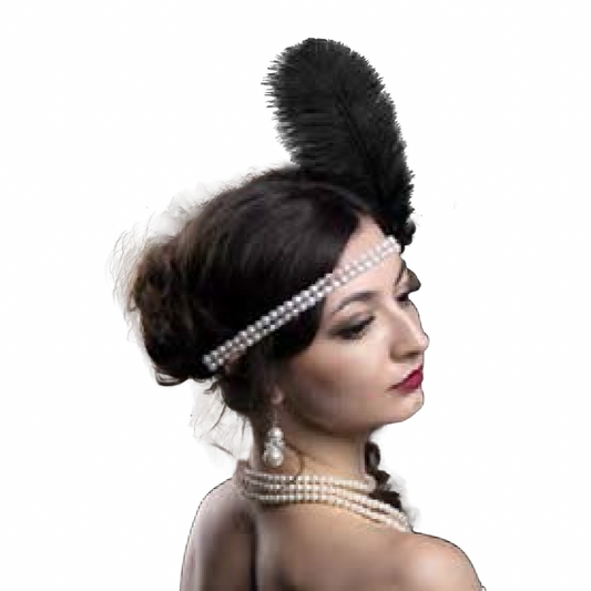 Pearl Beaded Flapper Feather Headband | Costume Accessory NYC | Cosplay Accessories