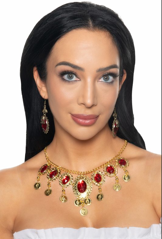 Elegant Ruby Gems Gold Necklace | Costume Jewelry NYC | Statement Jewelry