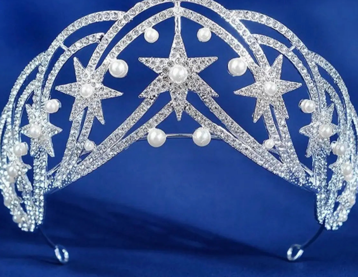 Crystal Star and Pearl Pageant Queen Crown | NYC Costume Hat | Costume Headwear Shop