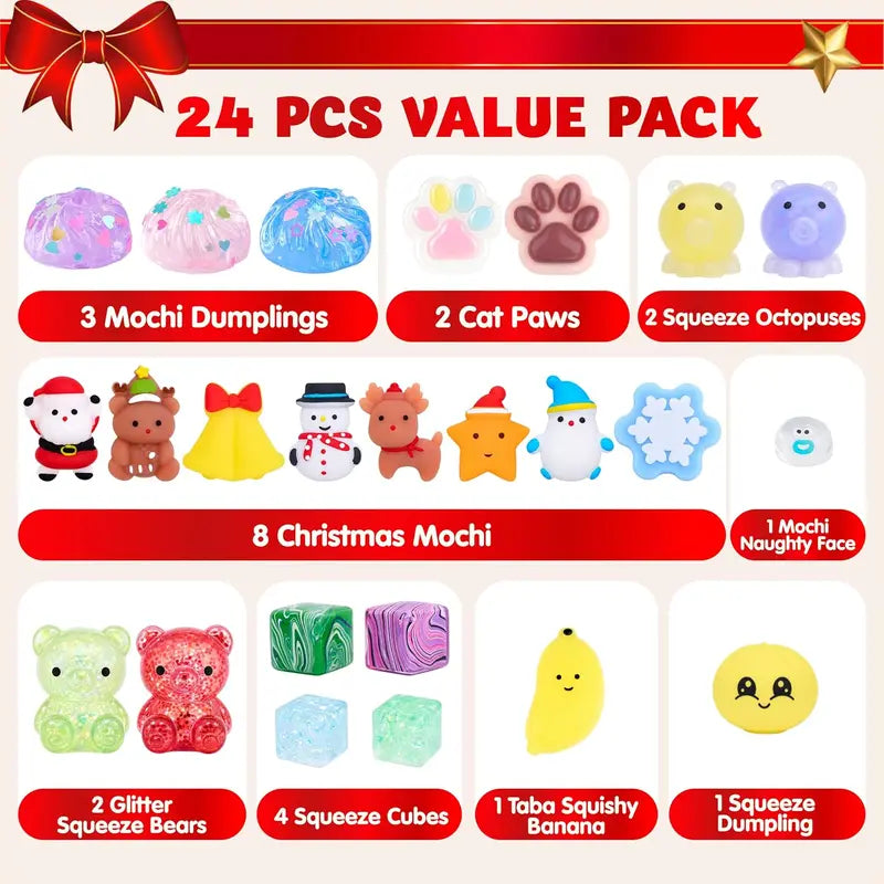 2026 Christmas 24-Day Advent Calendar Gift Set - Dumpling Squishies, Glitter Fidget Toys, Blind Box Quirky Whimsical Stress-Relief Indoor Recreation Gifts for Kids