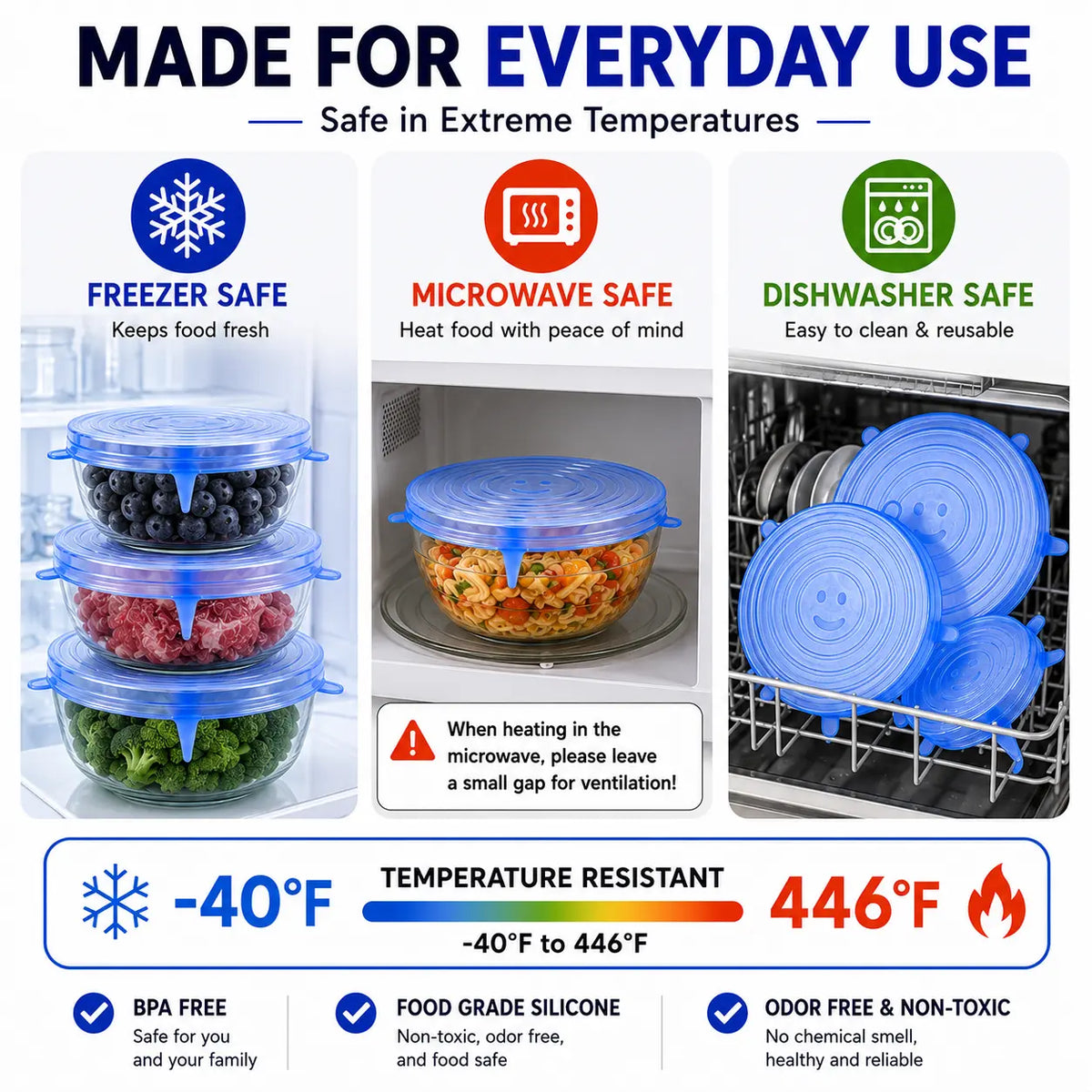 Universal Reusable Silicone Lids 6-Pack Self-Sealing Food Covers