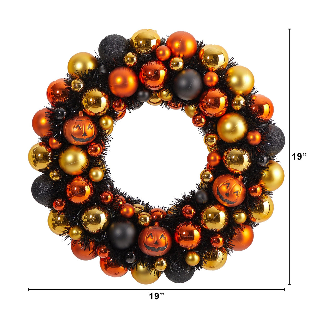 Nearly Natural 19” Halloween Shatterproof Jack O'lantern Pumpkin Ornament Wreath
