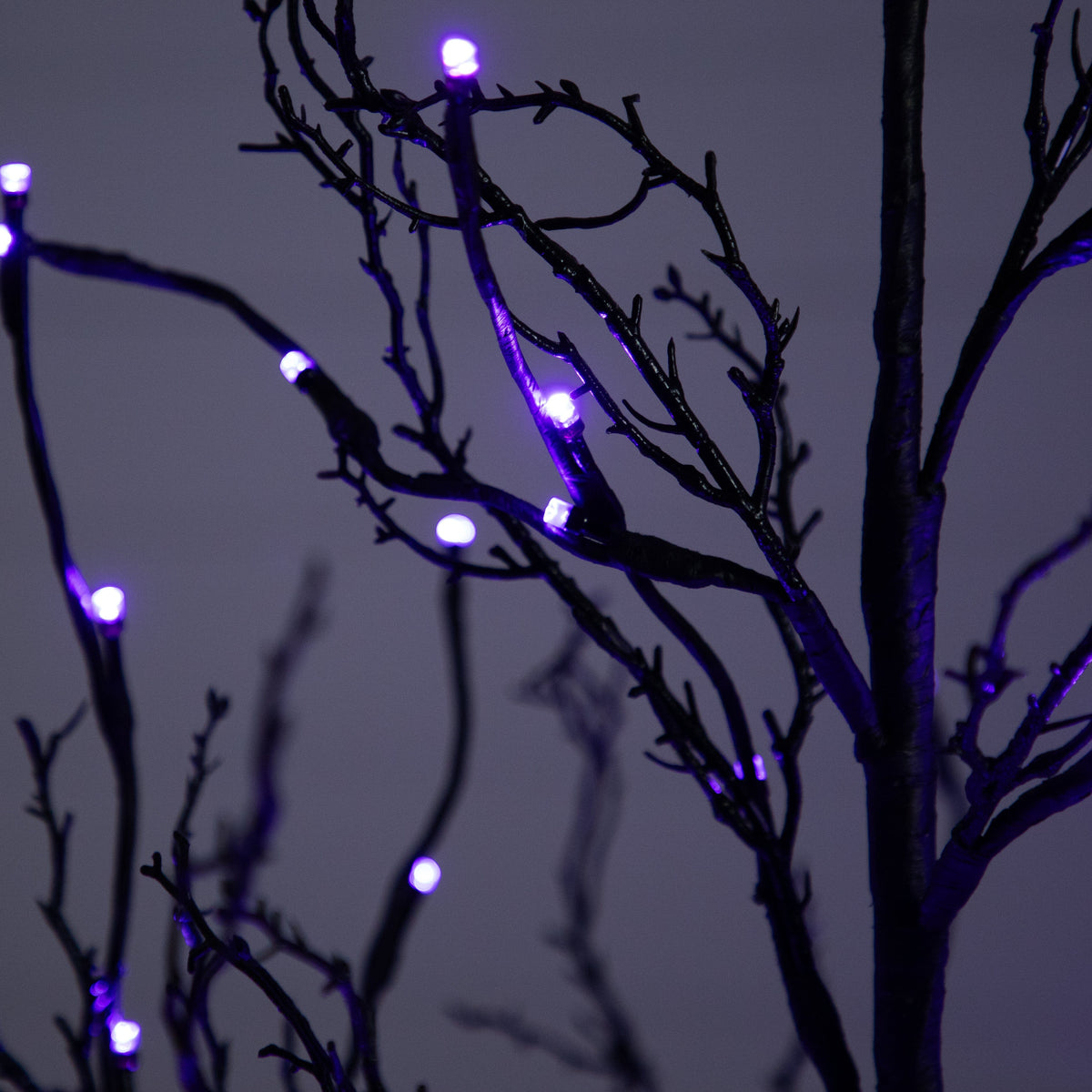 Nearly Natural 6’ Pre-Lit Halloween Black Twig Artificial Tree with 300 Orange & Purple LED Lights