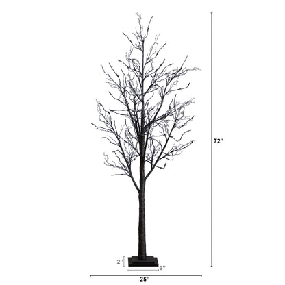 Nearly Natural 6’ Pre-Lit Halloween Black Twig Artificial Tree with 300 Orange & Purple LED Lights