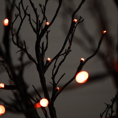 Nearly Natural 6’ Pre-Lit Halloween Black Twig Artificial Tree with 300 Orange & Purple LED Lights