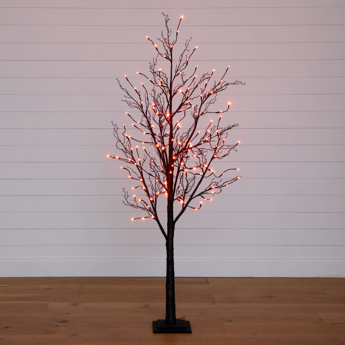Nearly Natural 6’ Pre-Lit Halloween Black Twig Artificial Tree with 300 Orange & Purple LED Lights