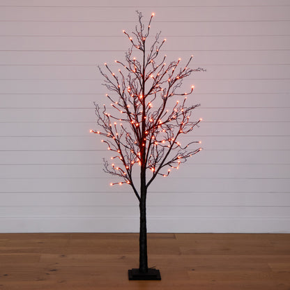 Nearly Natural 6’ Pre-Lit Halloween Black Twig Artificial Tree with 300 Orange & Purple LED Lights
